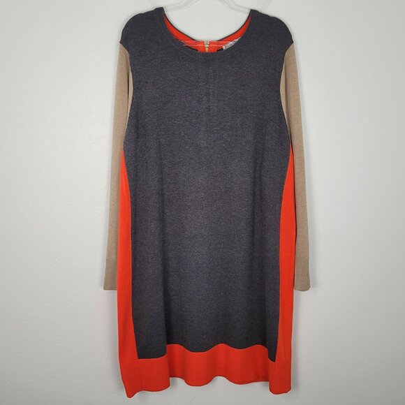 Eliza J Sweater Dress Long Sleeve Colorblock Knit Gray Orange Tan Size 3X - Picture 1 of 11